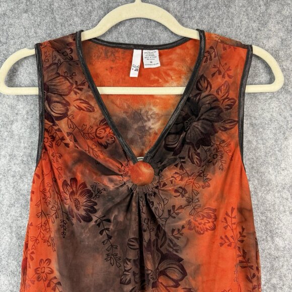 Sami + Jo Velvet Burnout Top M Orange Floral Handkerchief Fall Fairy Grunge - Picture 2 of 10